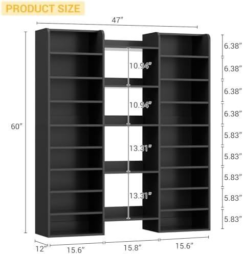 Unikito 14-Tier Wood Shoe Storage Cabinet with 22 Open Cubbies, Black