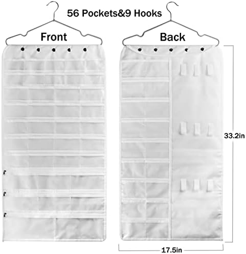 BB Brotrade Hanging Jewelry Organizer,Accessories Organizer,56 Pocket Organizer for Holding Jewelries (White-56 Pockets)