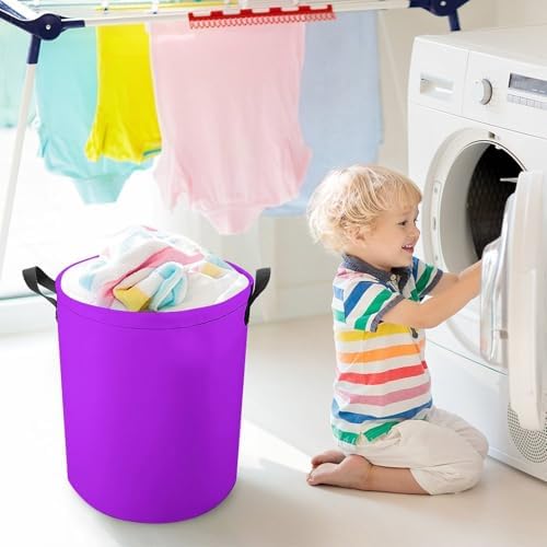 Large Laundry Hamper Bag, Neon Purple Elegant Collapsible Laundry Basket with Drawstring Dirty Clothes Organizer Washing Bin for Family Essentials Storage