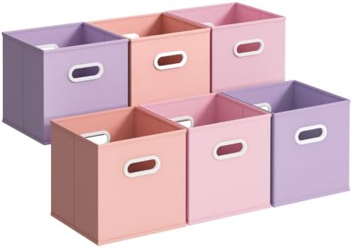 Stero Fabric Storage Cubes Bins, 13 inch Fun Colored Foldable Storage Baskets with Dual Plastic Handle for Home, Kids Room, Closet and Toys Organization, Multi Colored, Set of 6