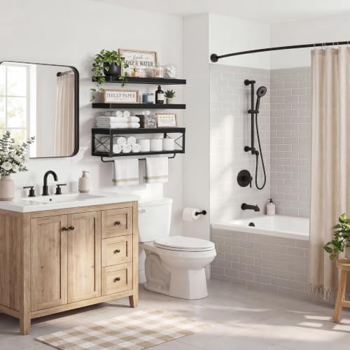 QEEIG Bathroom Shelves Over Toilet - Floating Shelf for Wall Toilet Paper Storage Farmhouse 32 inch Long Set of 3, Black (029-80B3)