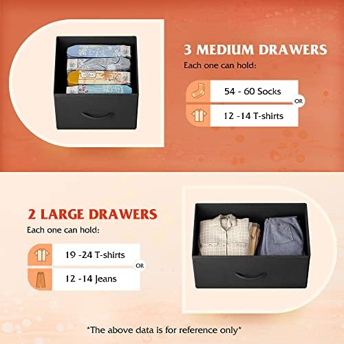 WLIVE 5 Drawer Dresser for Bedroom, Wide Chest of Drawers, Charcoal Black