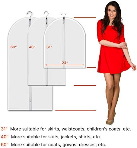 Clear Garment Bags for Hanging Clothes, 7 Pack 60 Inch, with 4 Shoe Bags