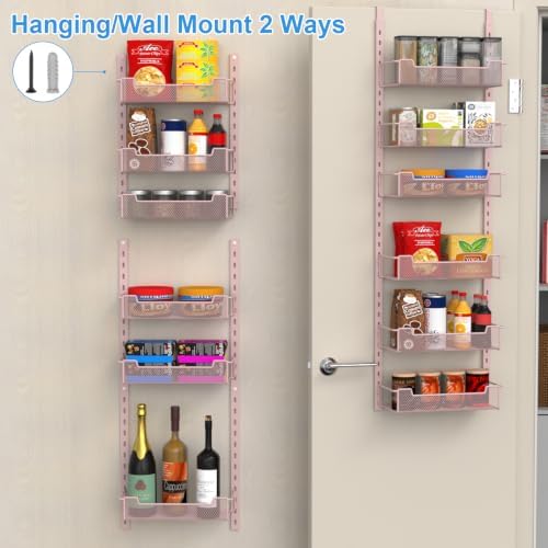 VyGrow 12.3" W Narrow Over the Door Pantry Organizer, 6-Tier Over the Door Organizer with Adjustable Basket, Pantry Door Organization for Pantry Kitchen Storage Room Spice Rack, Pink