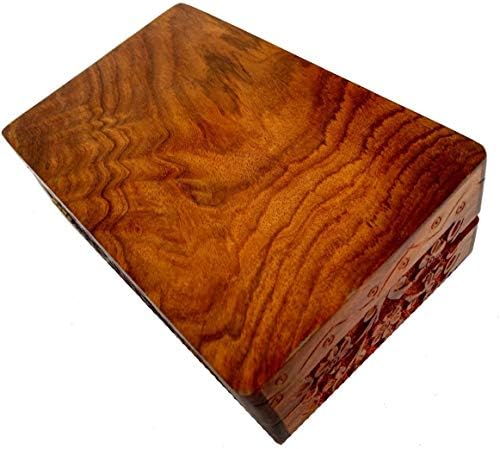 Wooden Jewelry Box for Girls | Women - Organizer Storage Display Case Birthday Gifts for Mom - 8x5 Inches (Design9)