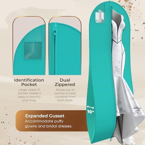 72" Tapered Long Dress Bags for Gowns - Wedding Dress Garment Bag for Dresses - Long Garment Bags for Hanging Clothes & Closet Storage, Dress Bag for Airplane