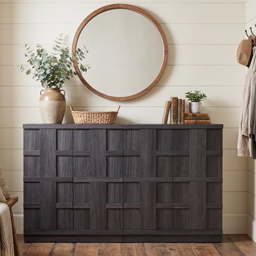 VividVibe 40-Pair Shoe Cabinet, 62" W x 14" D Shoe Storage Cabinet for Entryway, Shoe Rack with 8 Shelves and Doors, Fits Boots & Men's Size 12, Charcoal Oak