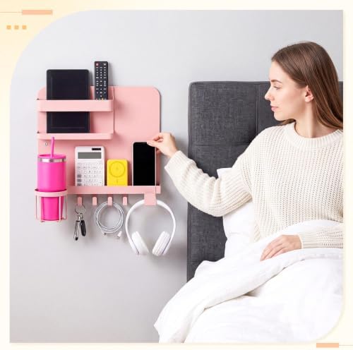 Novabright Bedside Wall Organizer Metal Shelf for Dorm Bedroom,Pink