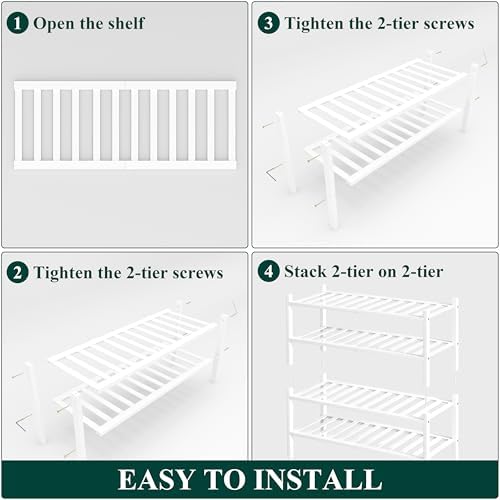 Smiry Bamboo Shoe Rack, 12 Vertical Slats, 4 Tier - 26.8" Wide, White