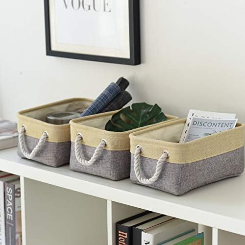 TheWarmHome Storage Baskets for Organizing - 11.8x7.8x5.2 inch Small 6 Pack Storage Bins for Shelve, Farbic Storage cubes Organizer for Baby Toys Nursery (Gold & Grey)