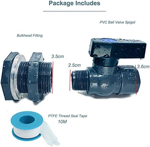 Rain Barrel Drain Valve Kit, 3/4" PVC Garden Spigot with Bulkhead Fitting, Thread Seal Tape
