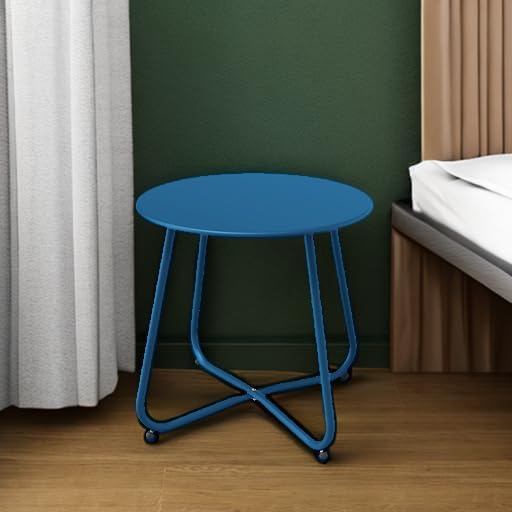 Grand patio Small Round Side Table Outdoor Side Table with Adjustable Feet 18-inch Modern End Accent Table for Patio Porch Peacock Blue