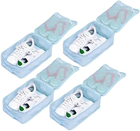 Travel Shoe Bags, Foldable Waterproof Shoe Pouches Organizer-Double Layer (4 Blue Shoe Bag)