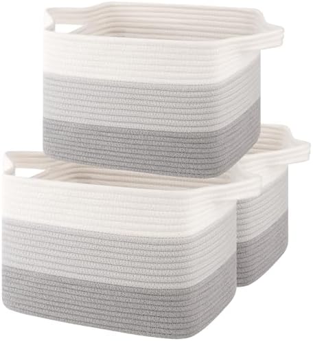 OIASKET Storage Baskets for Organizing, Woven Baskets for Shelves, Rectangle Decorative Organizer for Storage Clothes, Toy, Books, Towels Nursery Bins 3 Pack (Gradient Grey, 13"x9.85"x8.7")