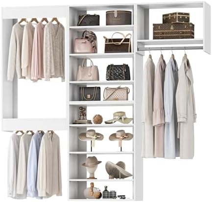 Modular Closet System, 72" Wide Wall-Mounted Closet Tower Organizer with Adjustable Shelves and Rods for Walk-In Closet Storage, White