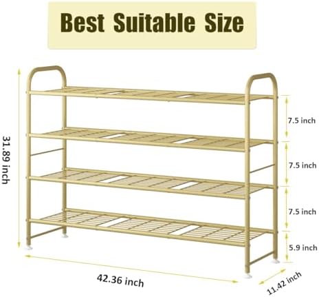 LINZINAR 4 Tier Long Shoe Rack for Closet Metal Shoe Organizer for Entryway