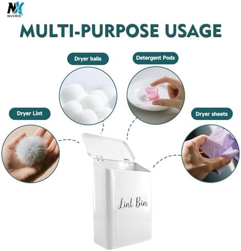 Magnetic Lint Bin for Laundry Room, Dryer lint bin Shiny White