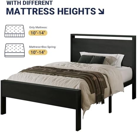 Allewie Twin Size Bed Frame, Heavy Duty 12 Metal Slats Support, Black Oak