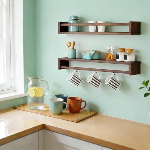 Fixwal Floating Nursery Book Shelves for Wall, 23.6in, Set of 4, Brown | Solid wood shelves store kids' books, toys and clothing. Fits kids' room, playroom, nursery, living room, bedroom & bathroom.