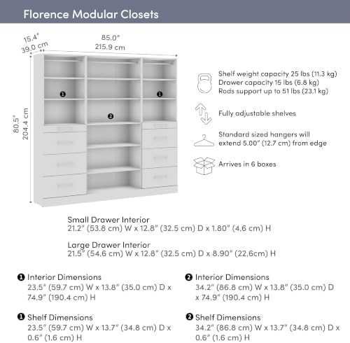 Bestar Florence 85W x 16D Closet System with Drawers Slab - Engineered Wood