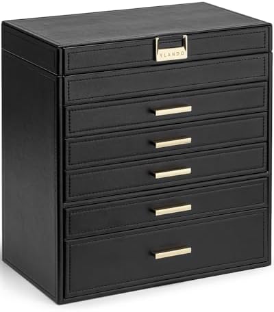 VLANDO Large Jewelry Box, 6 Layer Storage Organizer, Removable Dividers