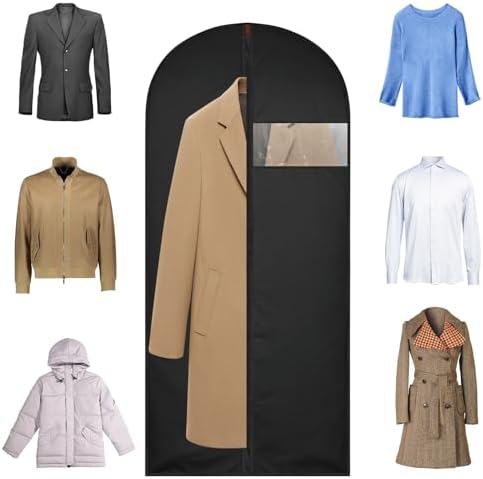 60Inch Garment Bags Covers,Black Hanging Clothes Bag, Suit Cover Bags with Clear Window for Hanging Closet Clothes Storage and Travel