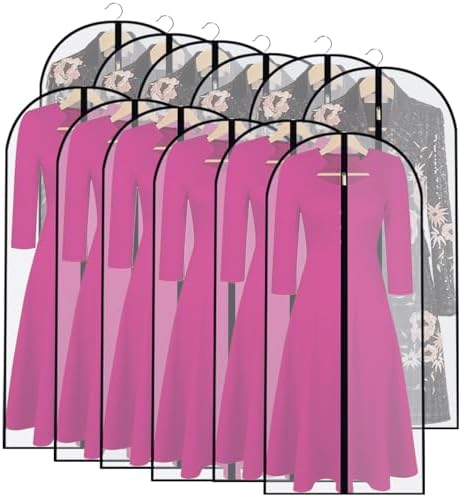 Garment Bag Covers (24''X55'' Set of 12) Lightweight White PEVA Breathable Bags with Study Full Zipper for Coat Protector Travel Laundry Wardrobe Closet