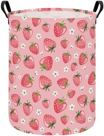 Strawberry Storage Bin Foldable Nursery Organizer Basket | Foldable with Waterproof PE Coating Organizer Bin for Kids Boys and Girls,Office,Bedroom,Clothes
