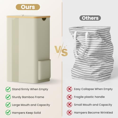 BlissTotes 100L Laundry Basket Hamper with Lid & Removable Bag,Beige