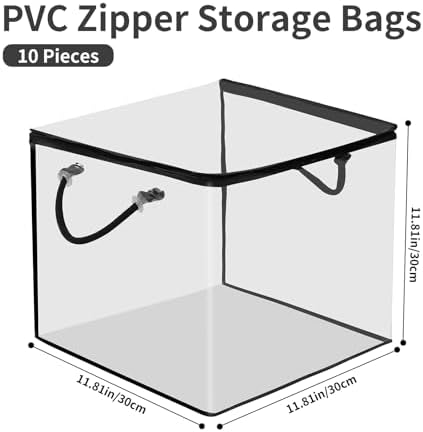 10 PCS Clear Zippered Storage Bags with Handles,Sweater Storage with Two-Way Zipper,Foldable Closet Organizer Bed Sheet Organizer,Cube Plastic Organizer,Bag,Bin for Clothes,Towel-BK