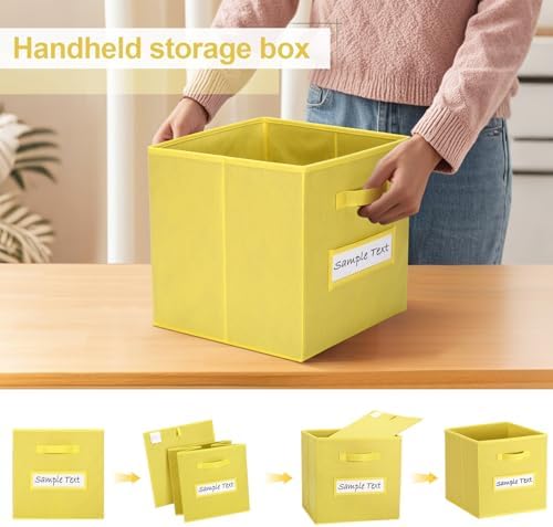 13x13 storage cube bins (Set of 10) Foldable Fabric storage cubes with 10 Labels Window Cards & a Pen,13 inch cube storage bins,Closet Organizers for Shelves,Cubby Organizer Boxes,Dark Yellow