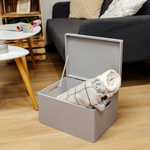 Creative Deco Large Gray Wooden Box Storage with Hinged Lid