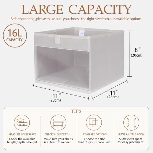 WUIKE Cloth Storage Bins, Clear Window, Beige, Medium, 3-Pack