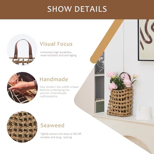 Wall Hanging Basket Decorative Boho Mounted Organizer Dried Flower Plants Front Door Basket for Garden Farmhouse Home