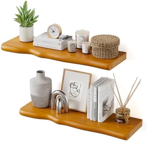 Walnut Finish Floating Shelves,Hidden Brackets,2-Pack,24 Inches Each