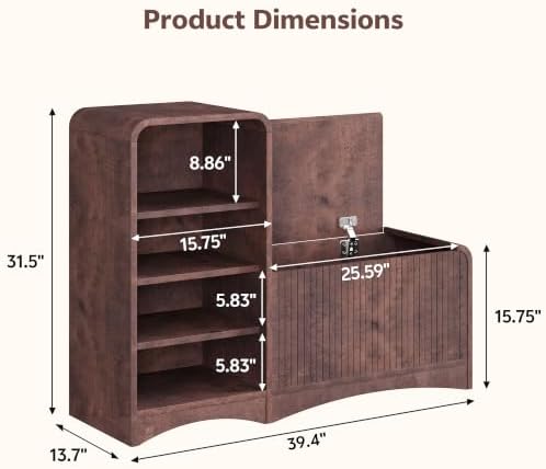 L-Shaped Shoe Cabinet Bench with Flip-Open Box & Shelf, Espresso