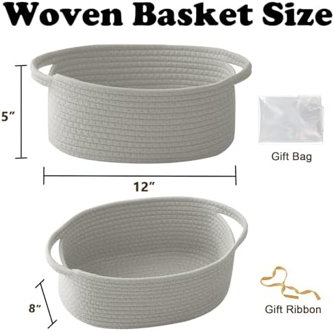 Grey Small Woven Rope Basket with Handles