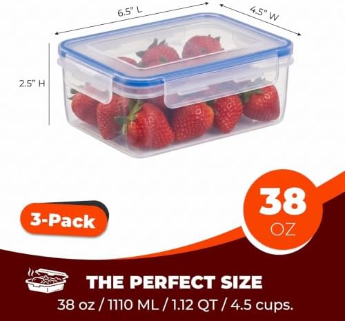 Tribello 38 oz Airtight Food Storage Containers with SnapTight Lids – Clear, Stackable, BPA-Free Meal Prep Containers for Kitchen, Freezer & Pantry Storage