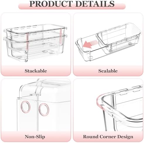 DILIBRA 20 Pcs Clear Extendable Drawer Organizer, Adjustable Drawer Storage 3-Size Desk Drawer Organizer, Plastic Non-Slip Storage Bins for Makeup Cosmetic Jewelries Utensils Stationery Dressers Tool