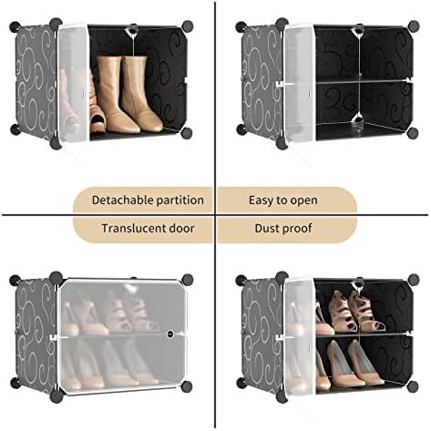 Portable Shoe Rack Organizer with Door, 96 Pairs Shoe Storage Cabinet Easy Assembly, Plastic Adjustable Shoe Storage Organizer Stackable Detachable Free Standing DIY Expandable 12 Tier Black