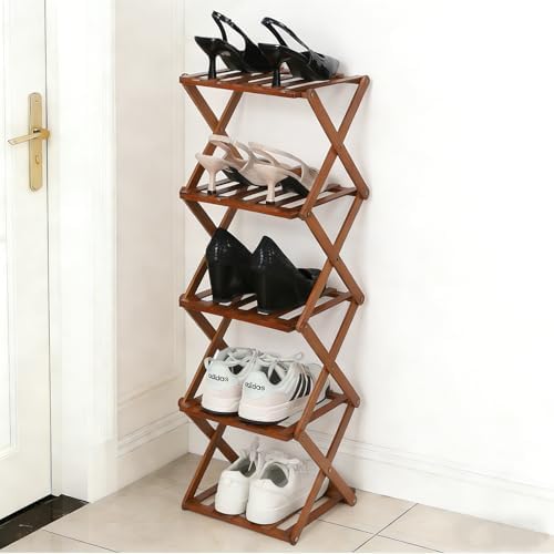 Bamboo Shoe Rack 5/6 Tier Foldable Shoe Rack for Entryway