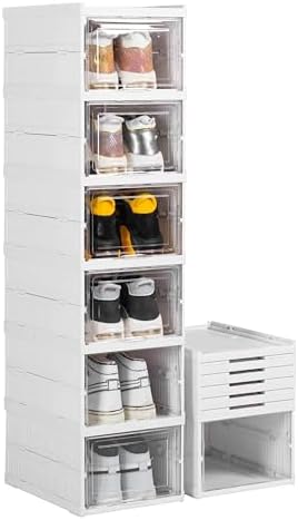 ZLLZUU Shoe Storage Box, No-Assembly 6 Tiers Foldable Shoe Organizer with Clear Door, Space-saving Shoe Rack，Sturdy Clear Plastic Stackable Sneaker Container