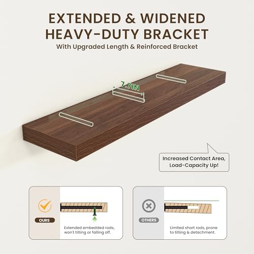 FLYJOE 48 Inch Floating Shelf, 12'' Deep Walnut Shelves for Wall Set of 1