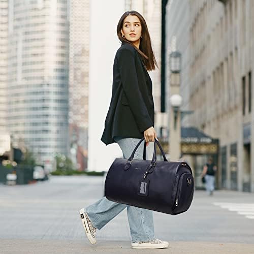 Modoker 2-in-1 PU Leather Garment Duffle Bag with Shoulder Strap, Blue
