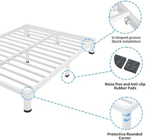 ROIL 4 Inch White Twin Bed Frame Low Profile with Rounded Corner