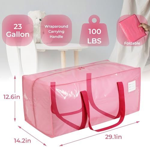 VTSVTS 2 Pack Extra Heavy Duty Large Moving Bags with Comfortable Handle & Strong Zipper,Storage Totes for Space Saving Moving Storage College Supplies Alternative to Moving Box,Pink
