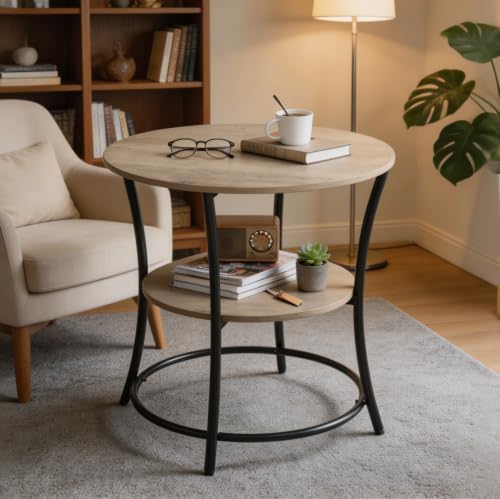 WLIVE 2 Tier Round End Table Steel Frame Small Space Living Room Nightstand