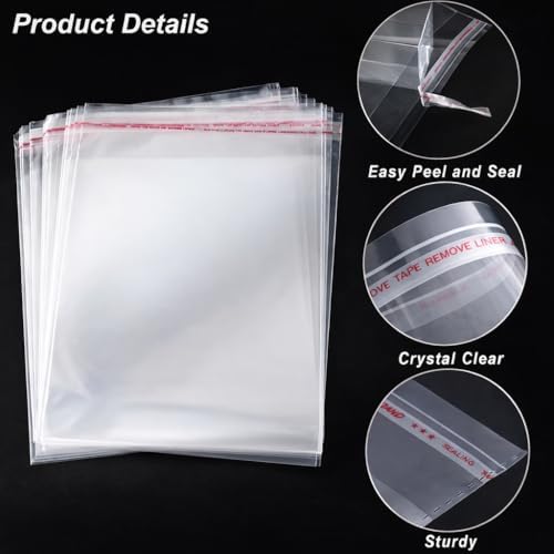 Yotelab Clear Self Sealing Cellophane Bags for Shirts, 10x14 Inch, 100 Pcs