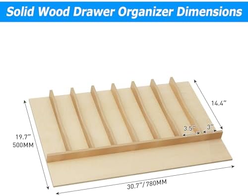 WelFurGeer Solid Birch Wood Silverware Drawer Organizer, Wooden Cutlery Drawer Organizer, Utensil Tray for Kitchen Drawers, Kitchen Utensil Organizer for Silverware, Flatware, Spoons, Forks, Knives