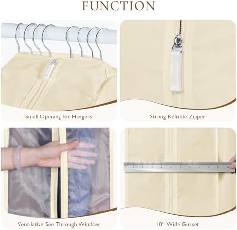Univivi 40 Inch Cloth Garment Bags for Hanging Clothes 2 Pack, Beige